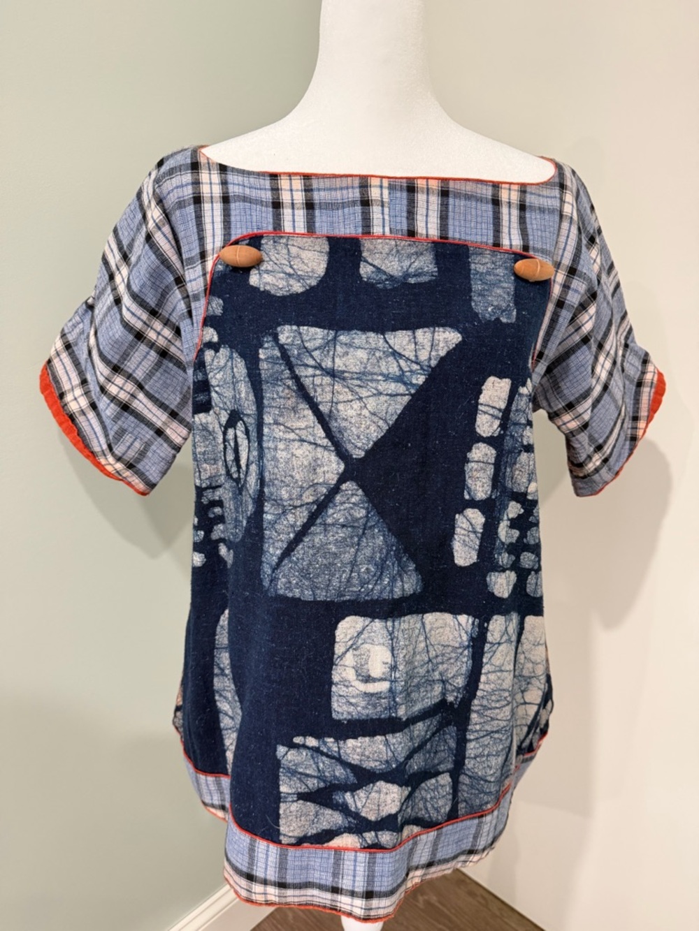Jinyu Artisanal Indigo Patchwork Mixed Media Top Batik Boro Sashiko Size M/L EUC